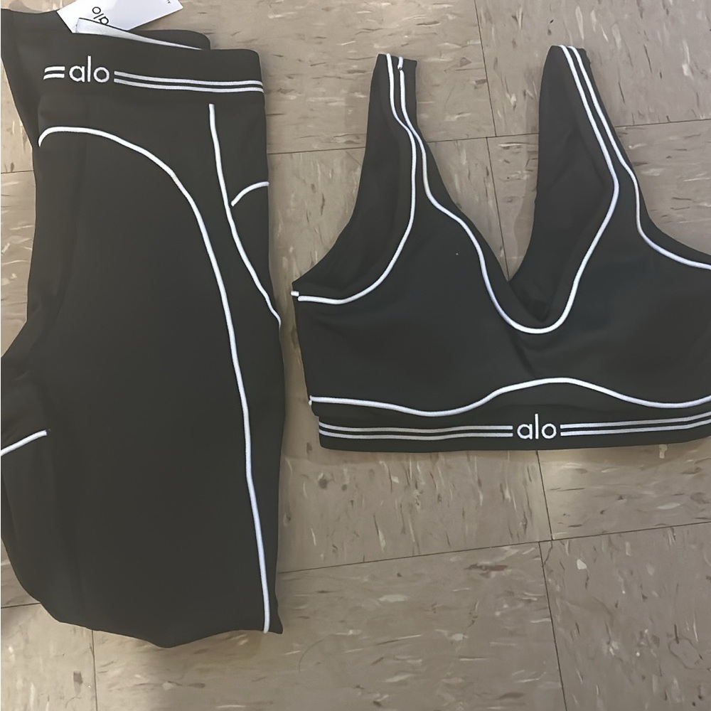 ALO Yoga Black Set with White Trim